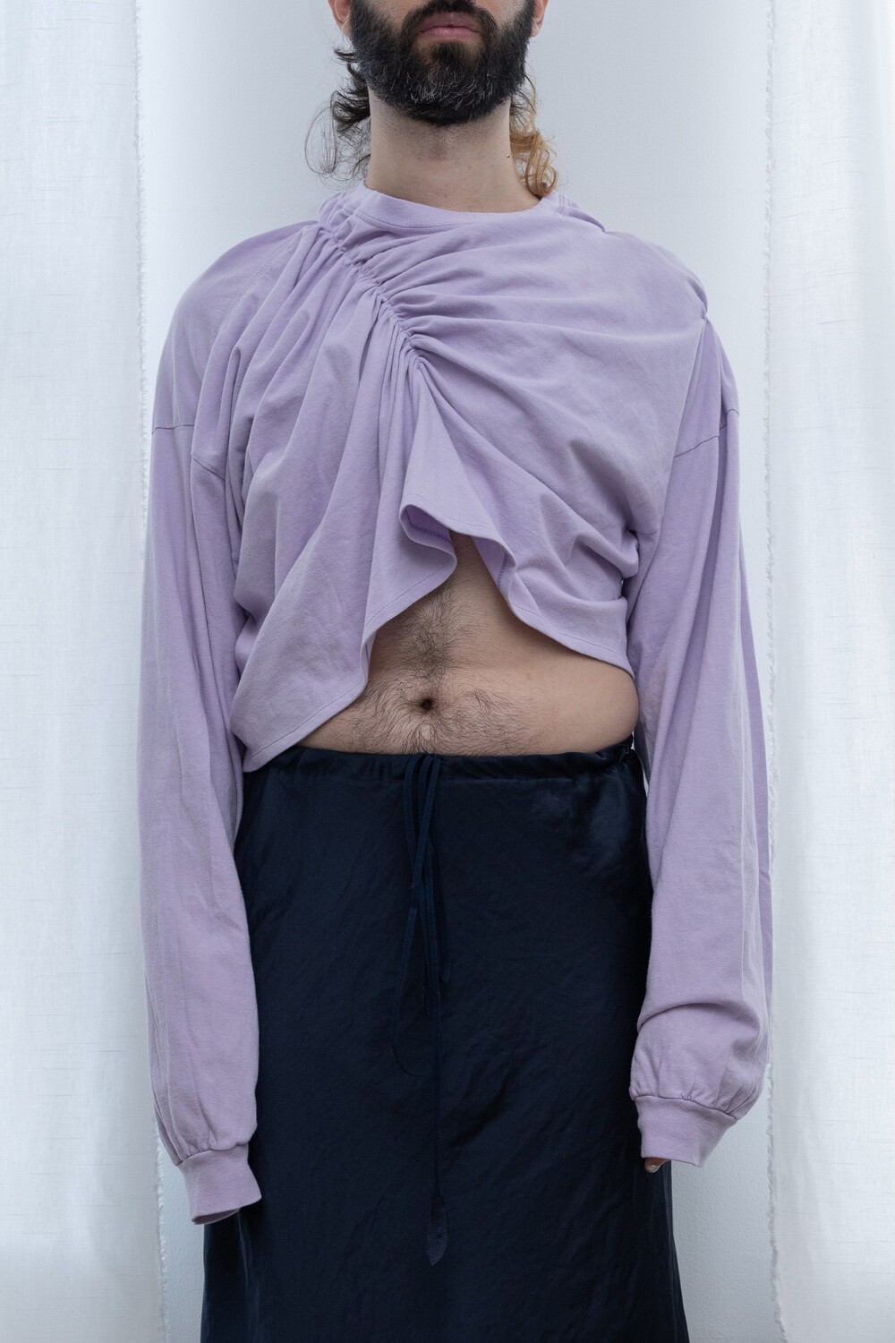 long sleeve cropped pinch tee, pale orchid