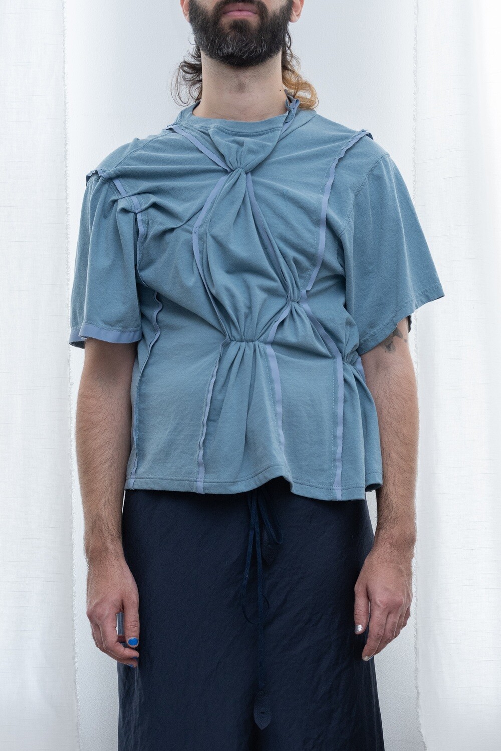pinched grosgrain tee, dusty blue