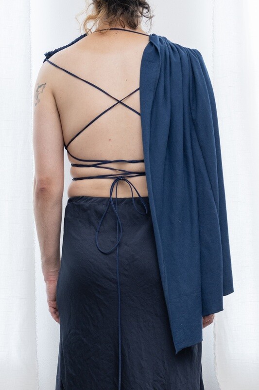 cowl neck top, navy