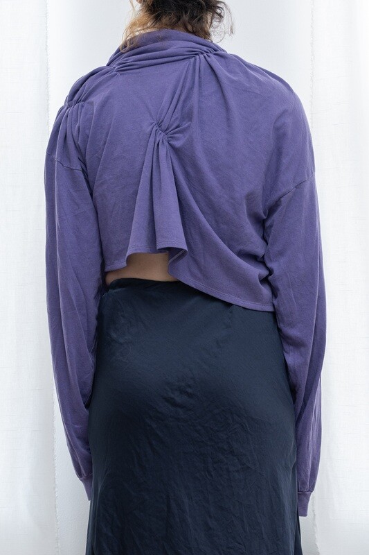 long sleeve cropped pinch tee, purple