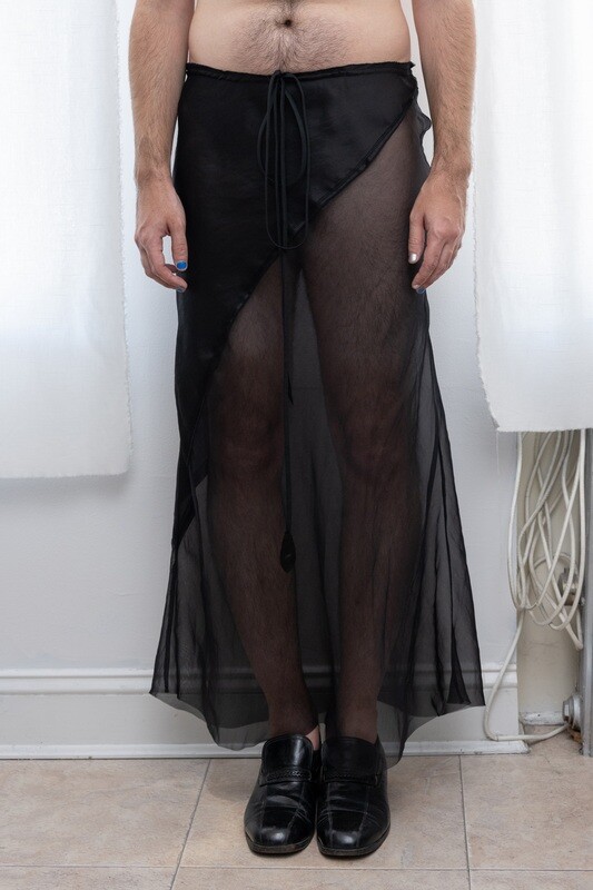 washed silk organza bias skirt, black