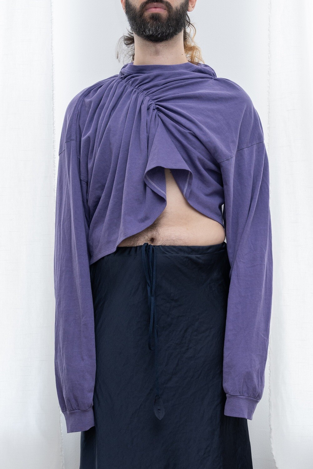 long sleeve cropped pinch tee, purple