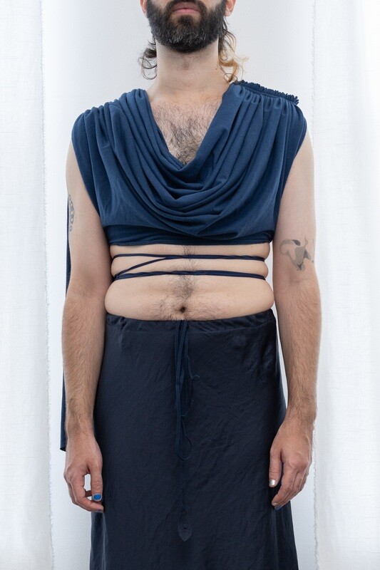 cowl neck top, navy