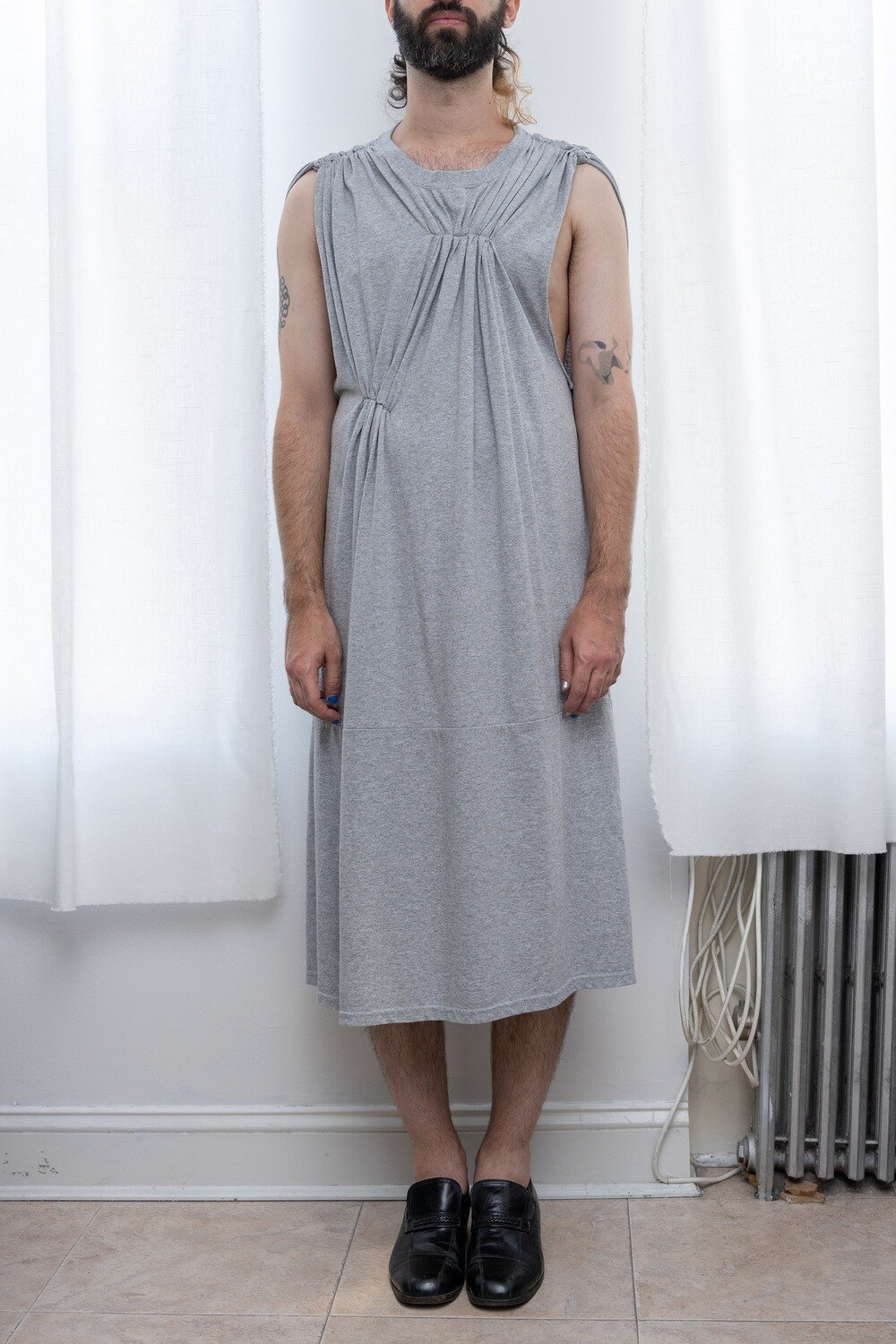 pinched cape tee dress, grey