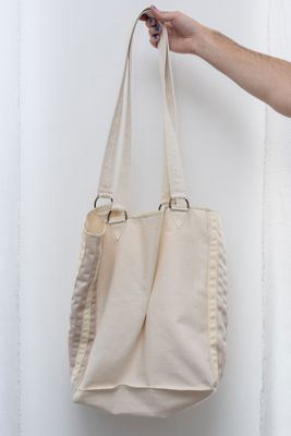 denim/wool pleated tote, ecru