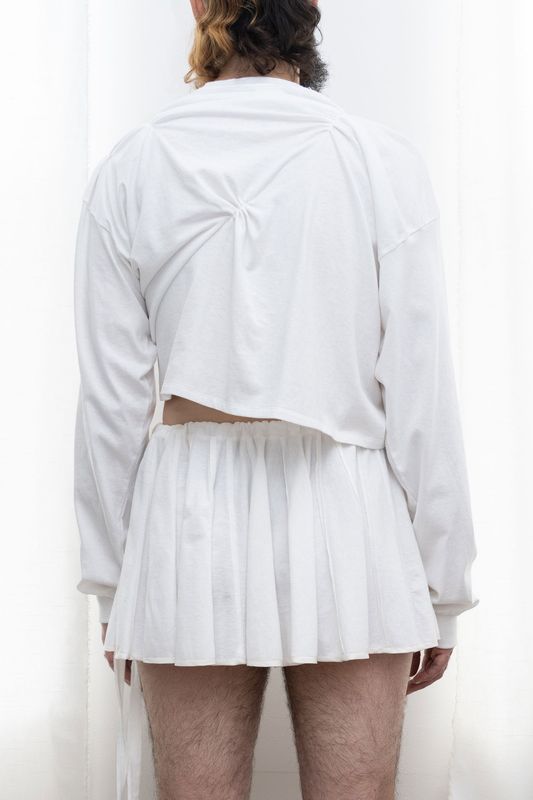 long sleeve cropped pinch tee, white