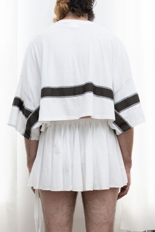 cropped grosgrain stripe tee, white/brown