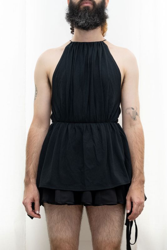 backless halter peplum tee, black