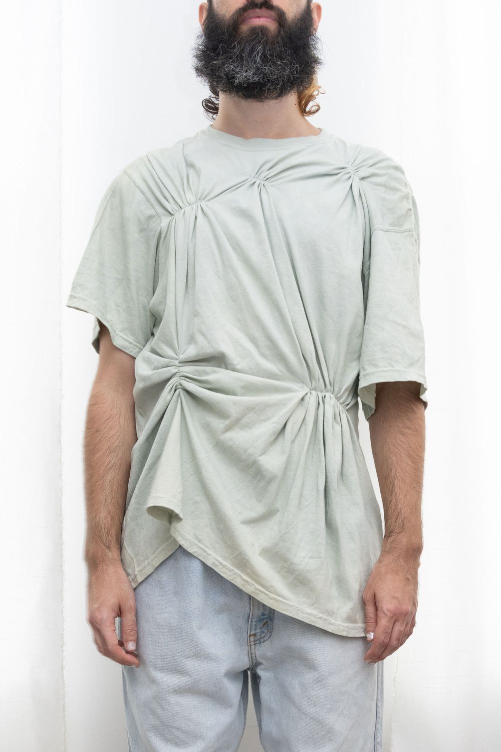 hand indigo-dyed pinch tee, pale verdigris