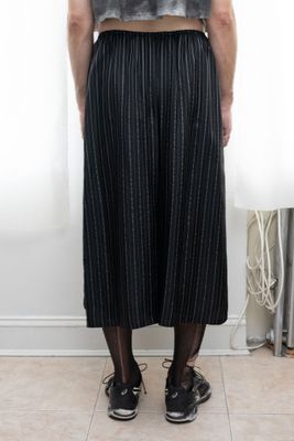 washed acetate pinstripe split skirt, black/silver