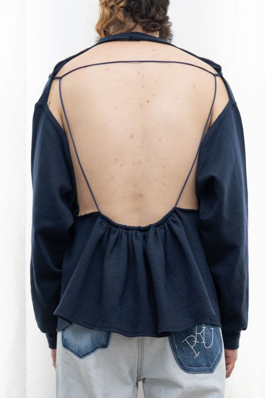 backless sweatshirt, navy