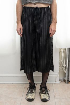 washed acetate pinstripe split skirt, black/silver