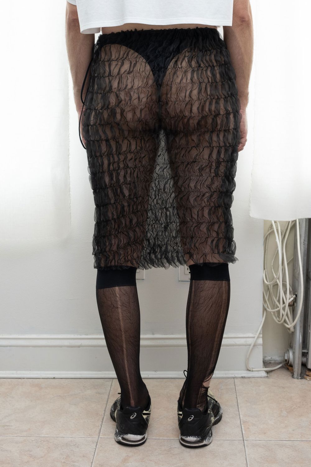 hand pleated organza skirt, black