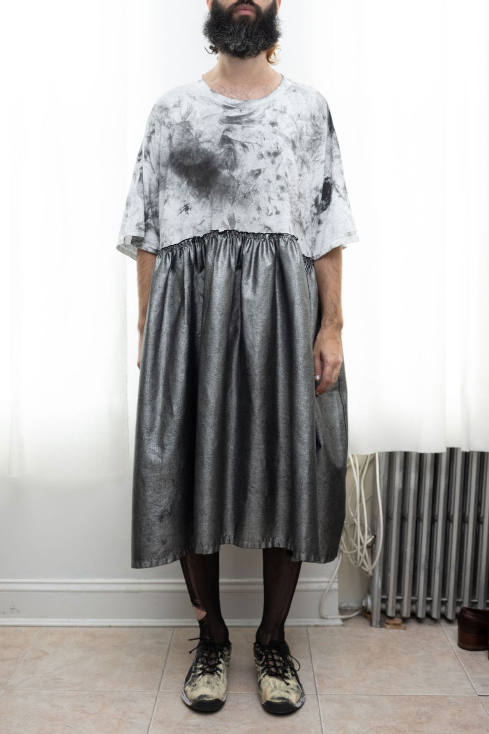 hand painted baby doll dress, graphite/silver