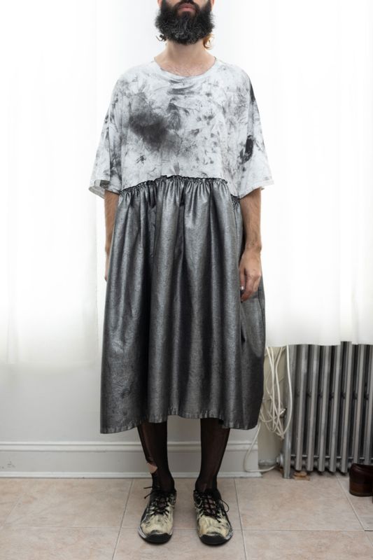 hand painted baby doll dress, graphite/silver