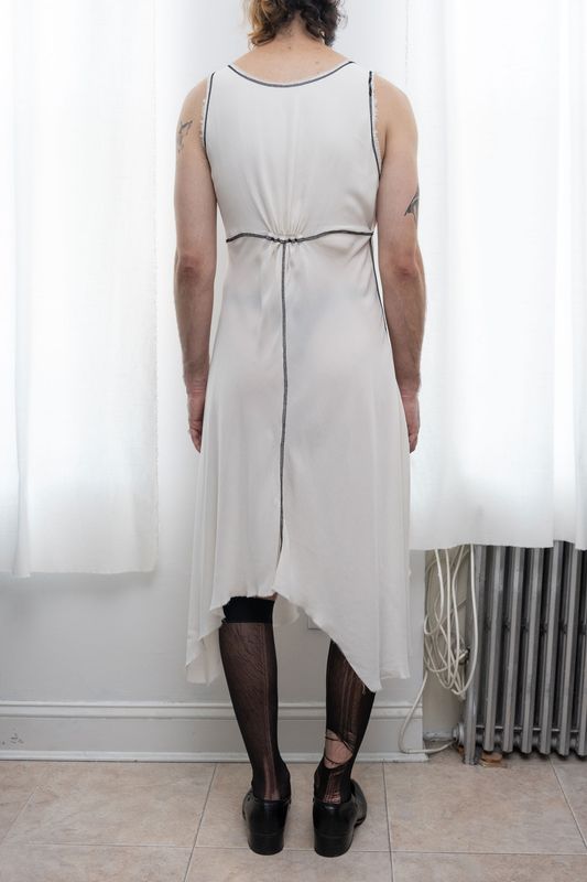 washed silk slip dress, white