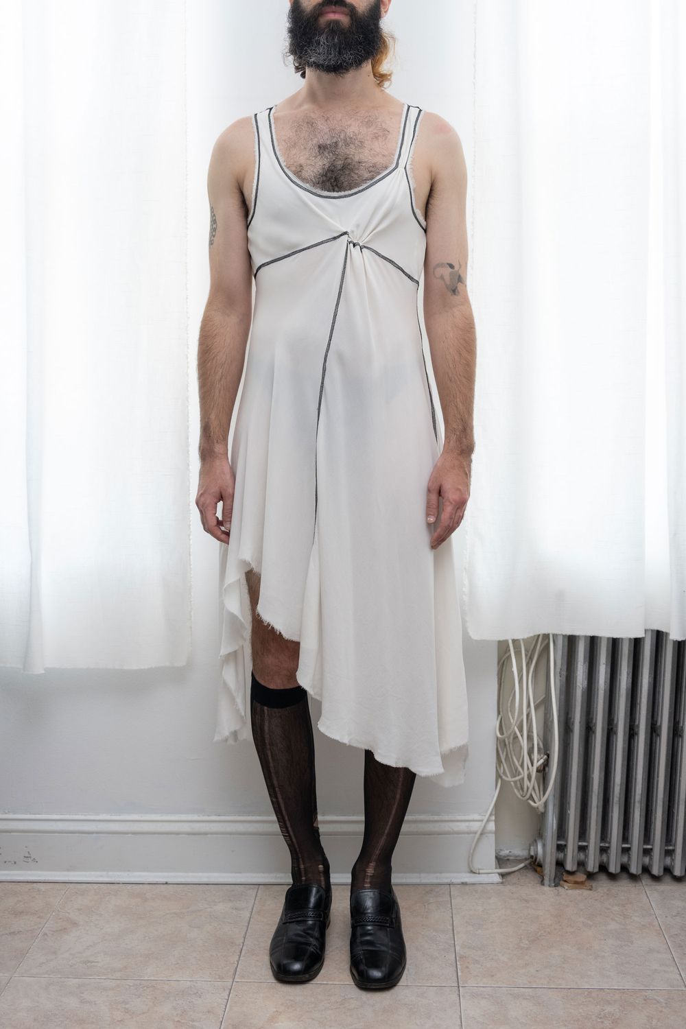 washed silk slip dress, white