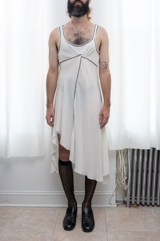 washed silk slip dress, white