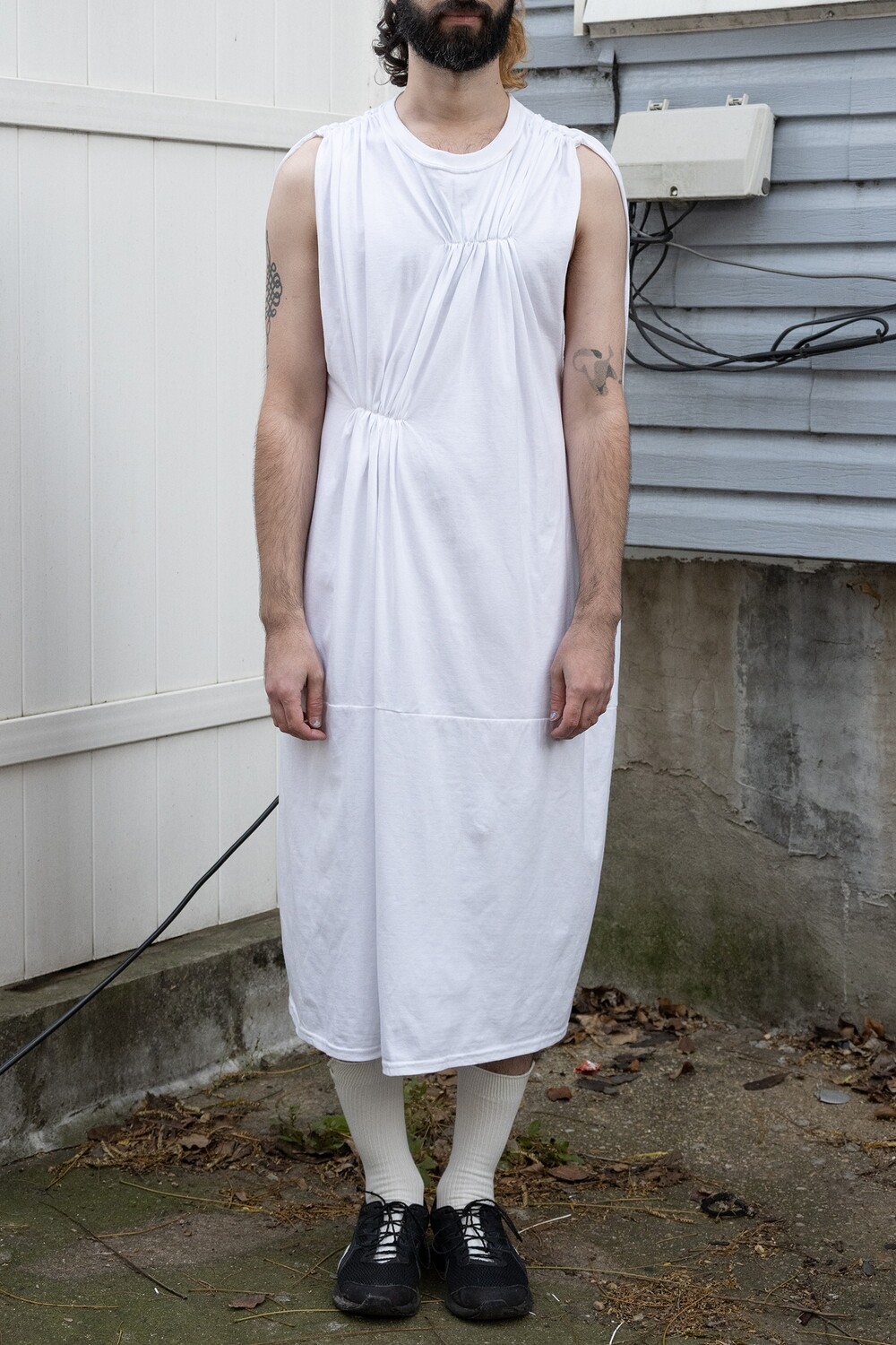 pinched cape tee dress, white