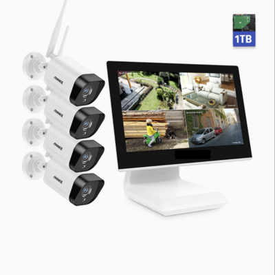 2K Super HD 4 Channel 4 Camera Wireless NVR CCTV System with 10.1″ Monitor, Built-in Mic &amp; 1 TB HDD, Human Recognition, Works with Alexa