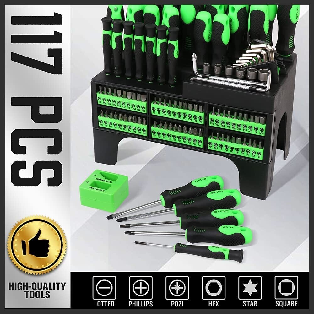 TCF 117PCS Magnetic Screwdrivers Set with Plastic Ranking,Tools for Men