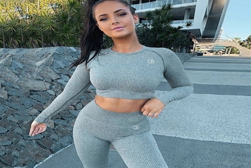 Ensemble brassière de sport &amp; legging unicolores en Nylon