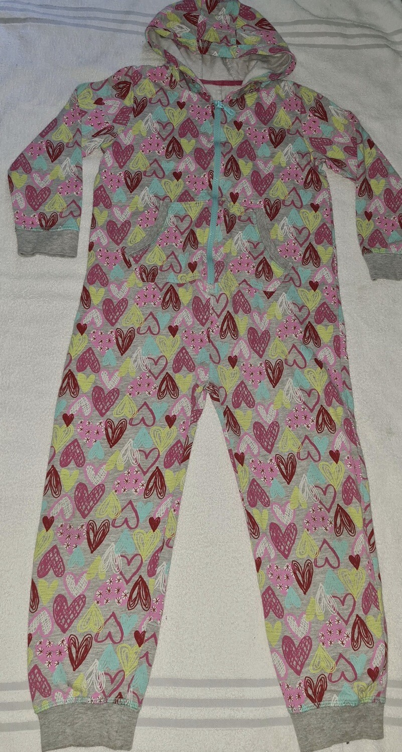 Grey/ Heart Pattern Onesie, All In One, Pyjamas