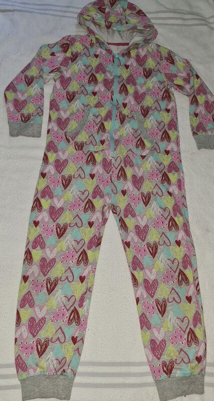 Grey/ Heart Pattern Onesie, All In One, Pyjamas