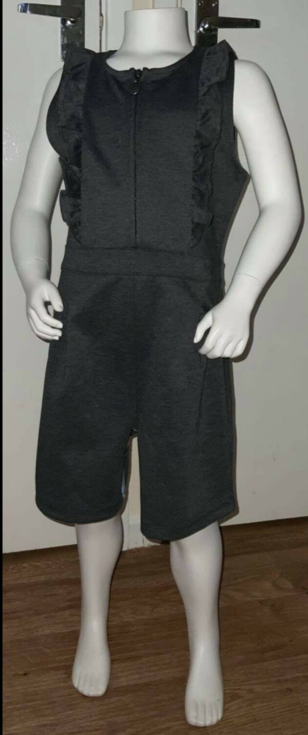 Grey jersey ruffle school playsuit