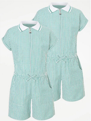 2 pack Green gigham sporty school playsuit