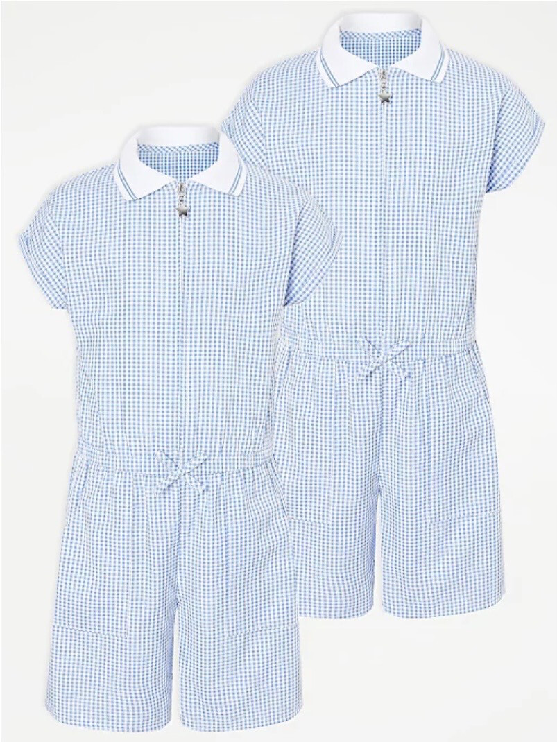 2 Pack Blue gigham sporty School playsuit