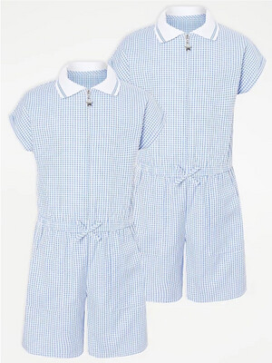 2 Pack Blue gigham sporty School playsuit