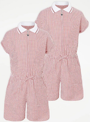 2 Pack Red gingham sporty school playsuit