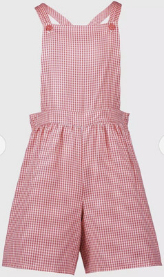 Red Gigham School Bib Front Playsuit