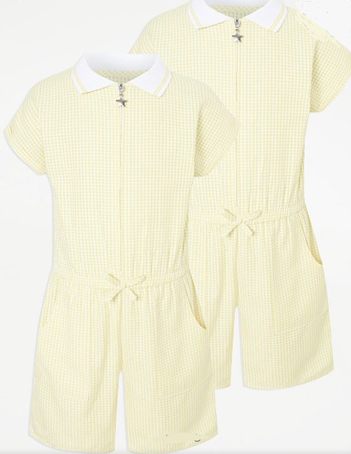 2 Pack Yellow gigham sporty school playsuit
