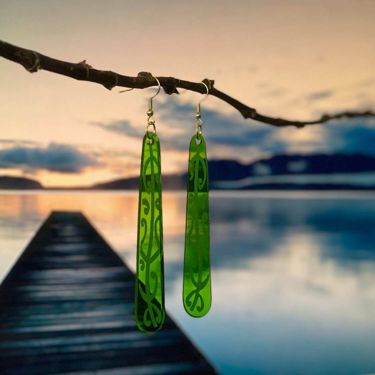 Arorangi -Transparent Pounamu Green Acrylic - Earrings