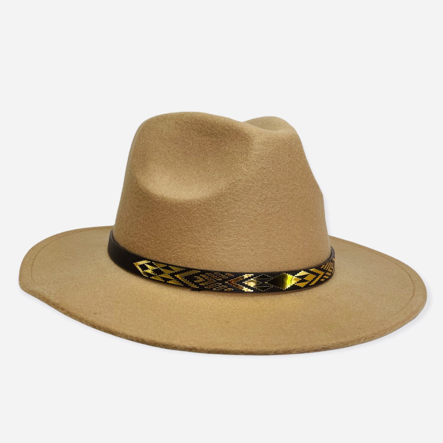 Kuraimonoa Gold Tāniko- Dark Brown Belt - Fedora Hat