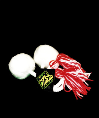 Short Poi Pair- White Cord - Red White Tassels
