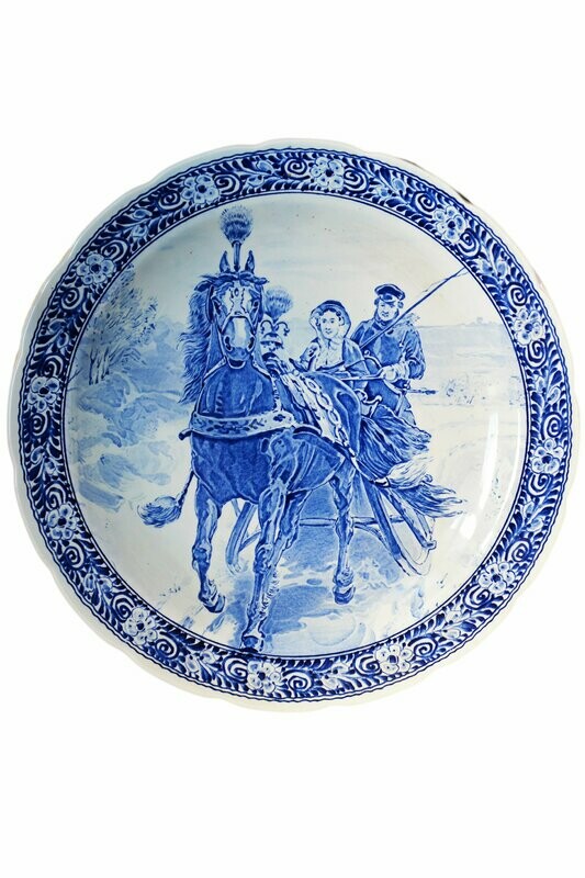 Vintage Boch Delft blue plate - Winter wedding couple