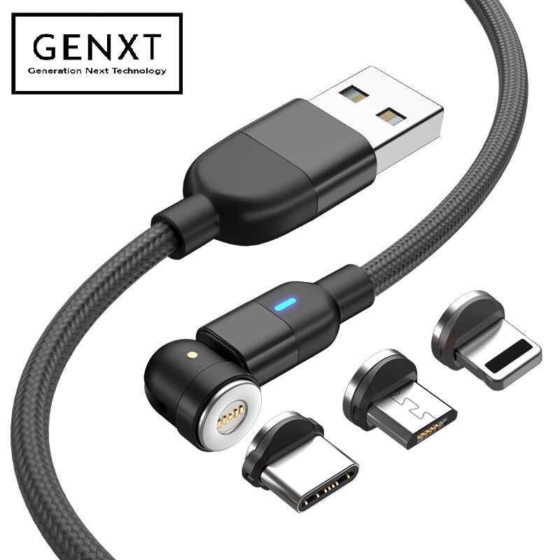 3A Magnetic Fast Charging and Data Cable, 3 in 1 Nylon Braided 540°Rotation