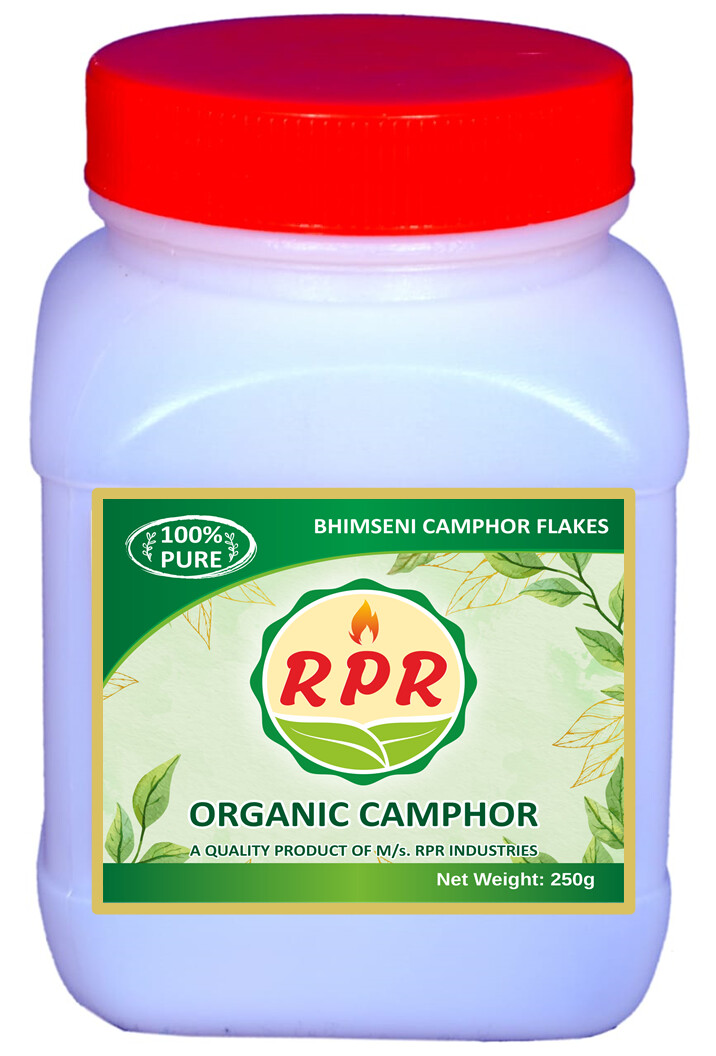 RPR Organic Bhimseni Camphor Flakes, 250g X 1 Jar, Transparent White