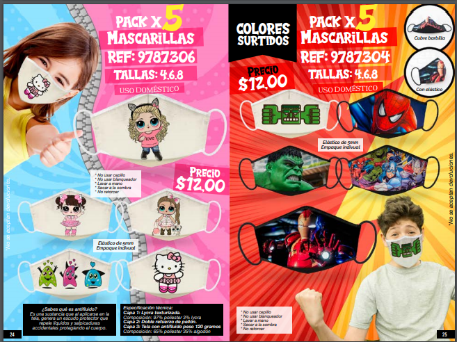 Mascarillas Infantiles PACK X5