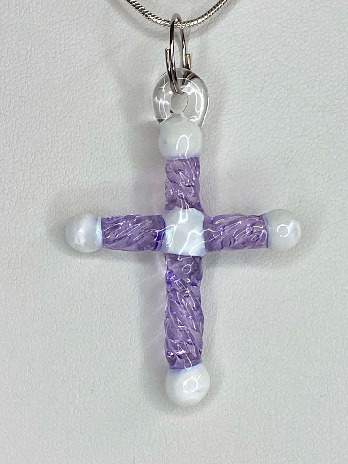 ✝️ Enlightened ✝️ Purple &amp; White Handmade Borosilicate Glass Cross