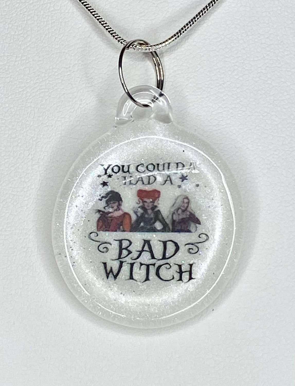 🧹 You Coulda Had A Bad Witch 🧹 UV Reactive Glow In The Dark Handmade Borosilicate Glass Pendant with waterslide decal