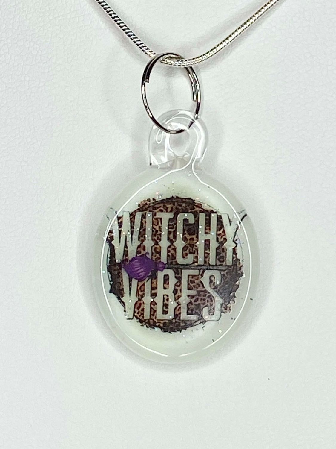 🧹 Witchy Vibes 🧹 UV Reactive Glow In The Dark Handmade Borosilicate Glass Pendant with waterslide decal