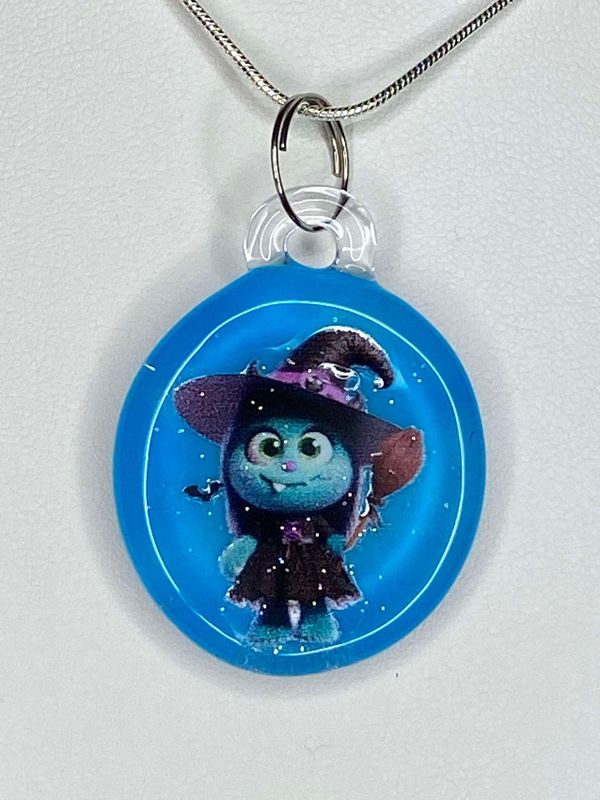 🧹 Good Little Witch 🧹 Handmade Borosilicate Glass Pendant with UV-DTF Decal UV Reactive Glow In The Dark