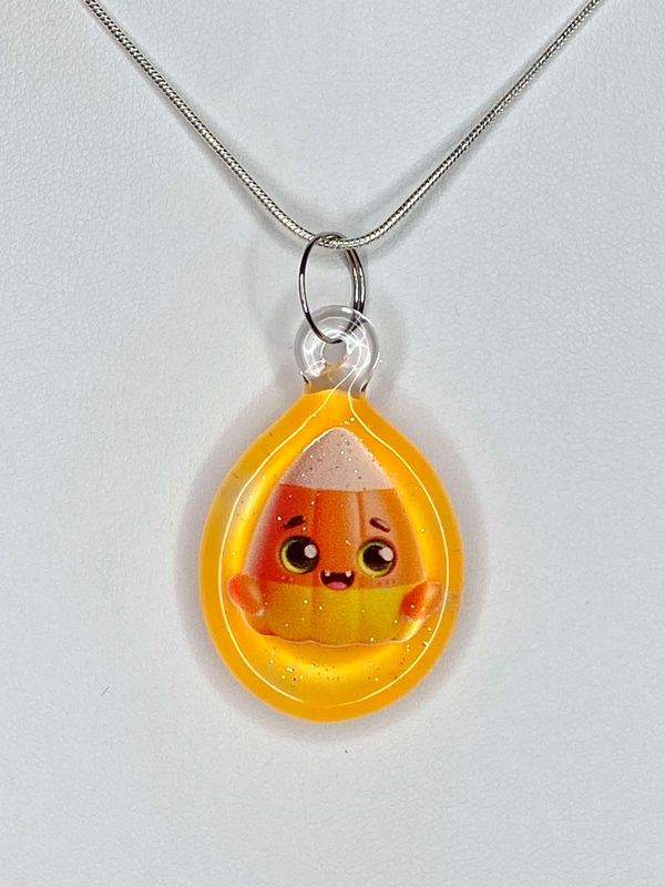🍬 Cutie Candy Corn 🍬Handmade Borosilicate Glass Pendant with UV-DTF Decal UV Reactive Glow In The Dark
