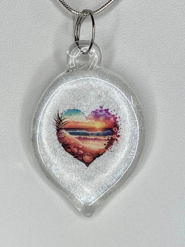 💙 Smooth Horizons 🌊 Handmade Borosilicate Glass Pendant with Waterslide Decal
