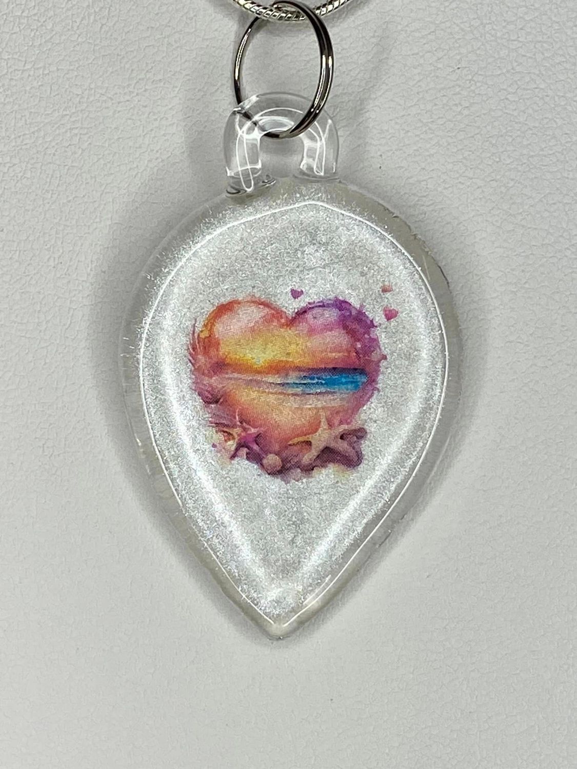 💙 Sandy Serenity 🌊 Handmade Borosilicate Glass Pendant with Waterslide Decal