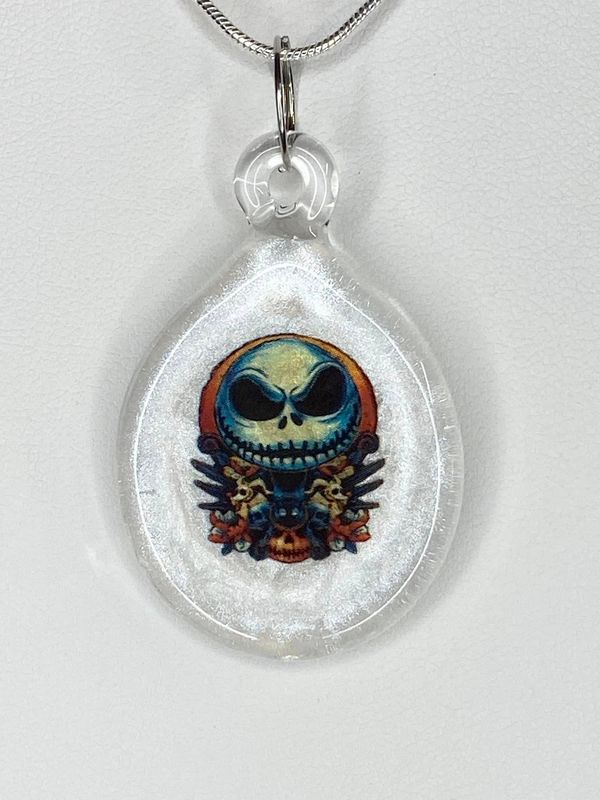 💀 Jack Skellington 🎃 Handmade Borosilicate Glass Pendant with Waterslide Decal